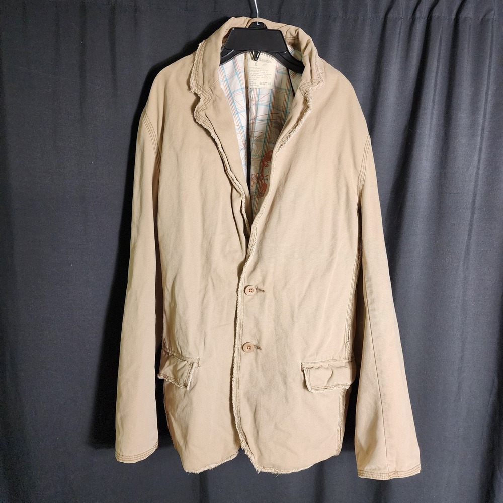 Aeropostale Mens‎ Khaki Cotton Canvas Deconstructed Blazer Frayed Edge Jacket L